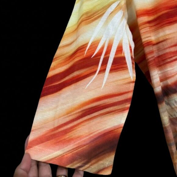 Chico’s Women Red Multi “SUNSET” Nature Inspired Print 3/4 Sleeve Top Sz-L - Picture 4 of 6